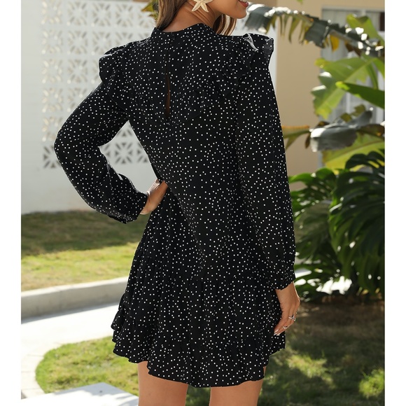 Black Polka Dot Ruffle Hem Shift Dress - Picture 2 of 14